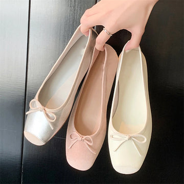 xajzpa Breathable Silk Ballerinas Ballet Flats Women Summer Autumn Slip On Loafers Square Toe Bowknot Flat Casual Shoes